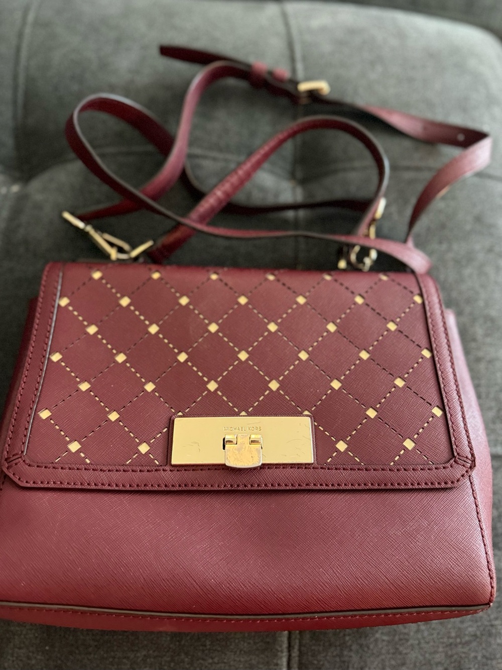 MICHAEL Michael Kors Burgundy / Wine Studded Leather Crossbody Bag
